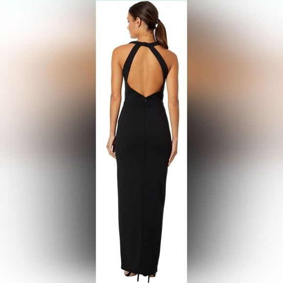 XSCAPE Rhinestone-Strap Cutout-Back Gown NWT Size 12 Black - Picture 2 of 7